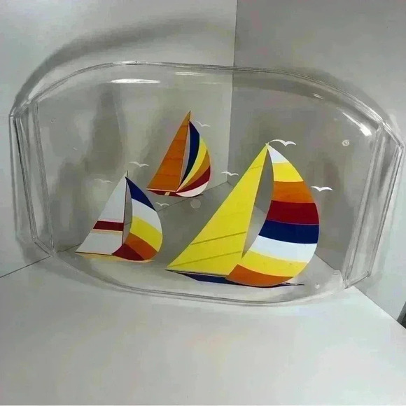 Vintage Culver ServeMates clear acrylic serving tray with sailboats and seagulls - Picture 5 of 6